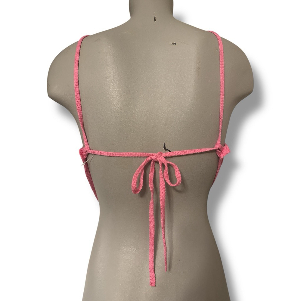 Free People Beach June Fauxchet Pink Crocheted Halter Crop Top XS - Picture 2 of 3